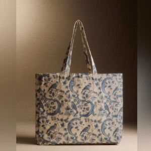 NEW Sézane x Antoinette Poisson Canvas Tote Bag in Blue Bird Print